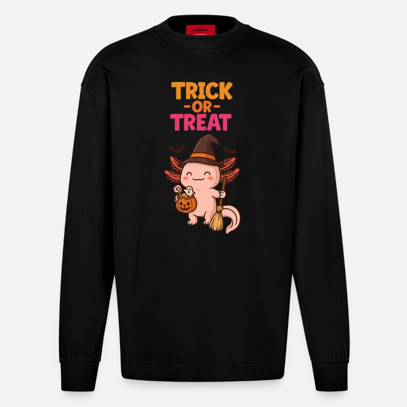 Axolotl Süßes oder Saures Halloween - Heavyweight Oversized Organic Langarmshirt Made in EU - SOLID BLACK