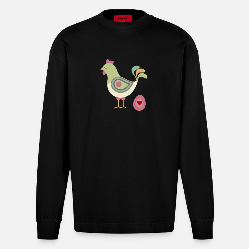 Henne mit Ei - Heavyweight Oversized Organic Langarmshirt Made in EU - SOLID BLACK