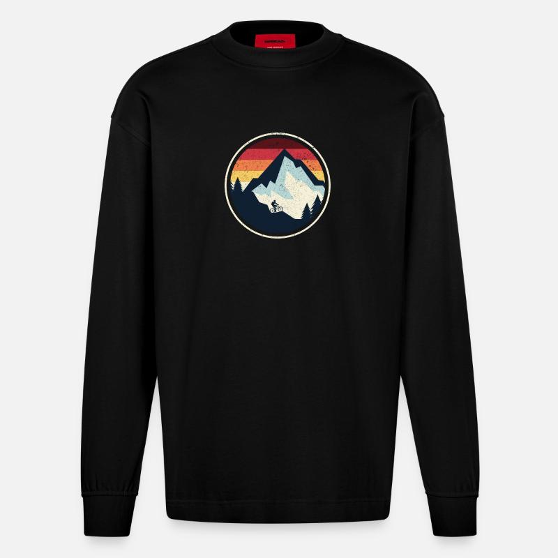 Sunset Peak MTB Silhouette - Heavyweight Oversized Organic Langarmshirt Made in EU - SOLID BLACK