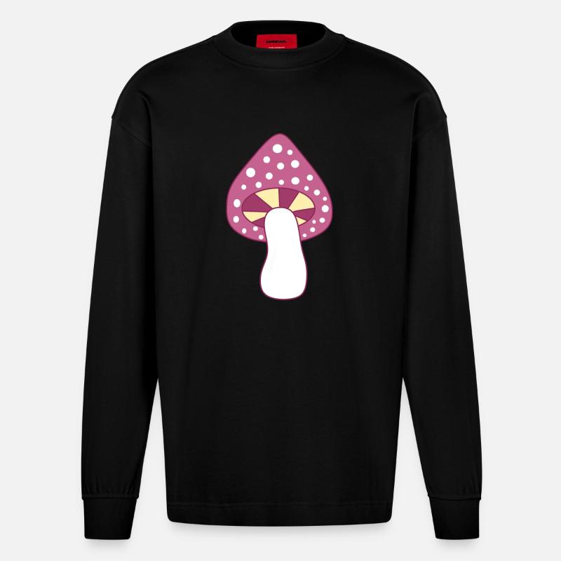 Mushroom fly agaric violet pattern customizable - Heavyweight Oversized Organic Longsleeve Shirt Made in EU - SOLID BLACK