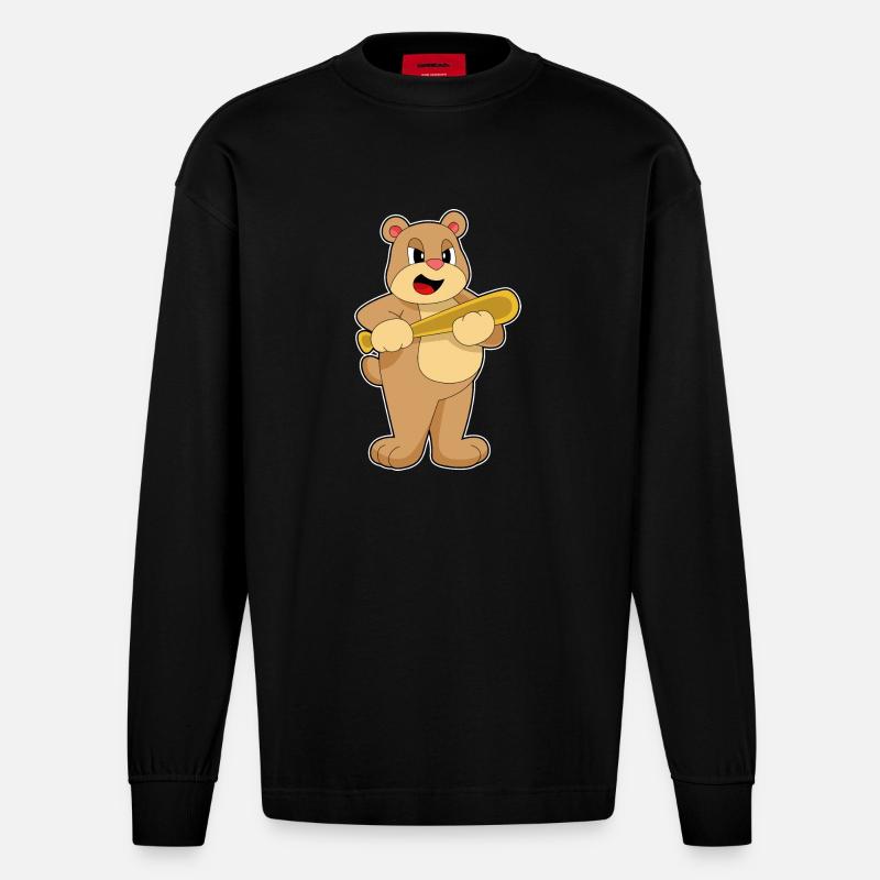 Batte de baseball Bear - Manches longues bio épais oversize fabriqué en UE - SOLID BLACK