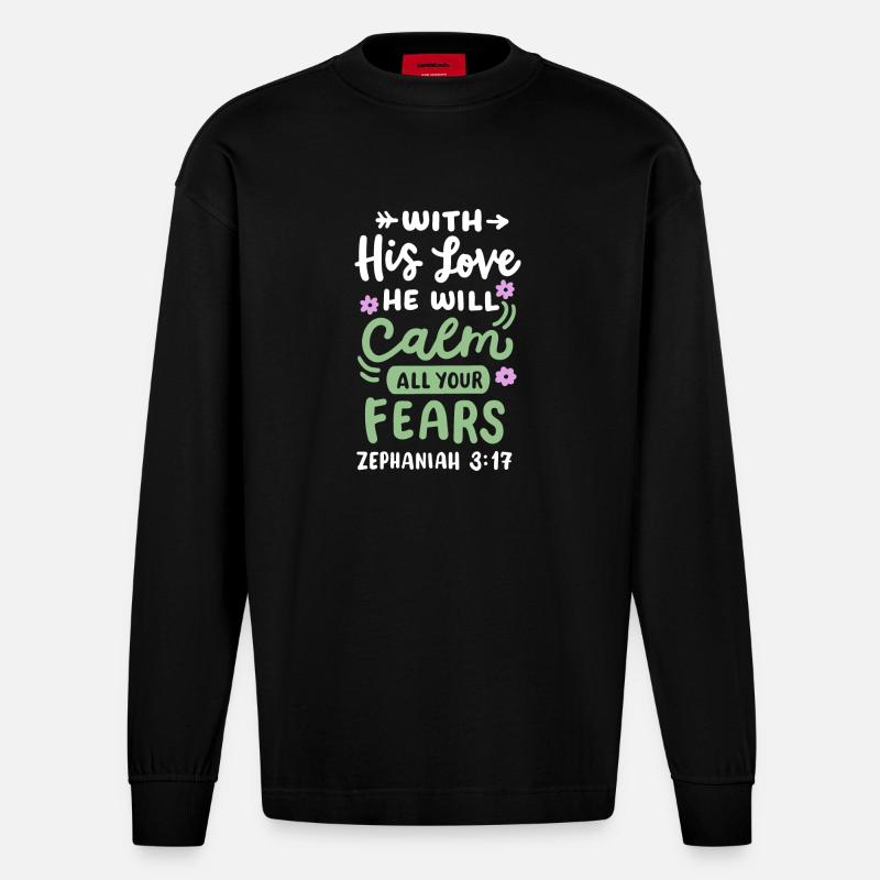 Christlicher Bibelvers - Heavyweight Oversized Organic Langarmshirt Made in EU - SOLID BLACK