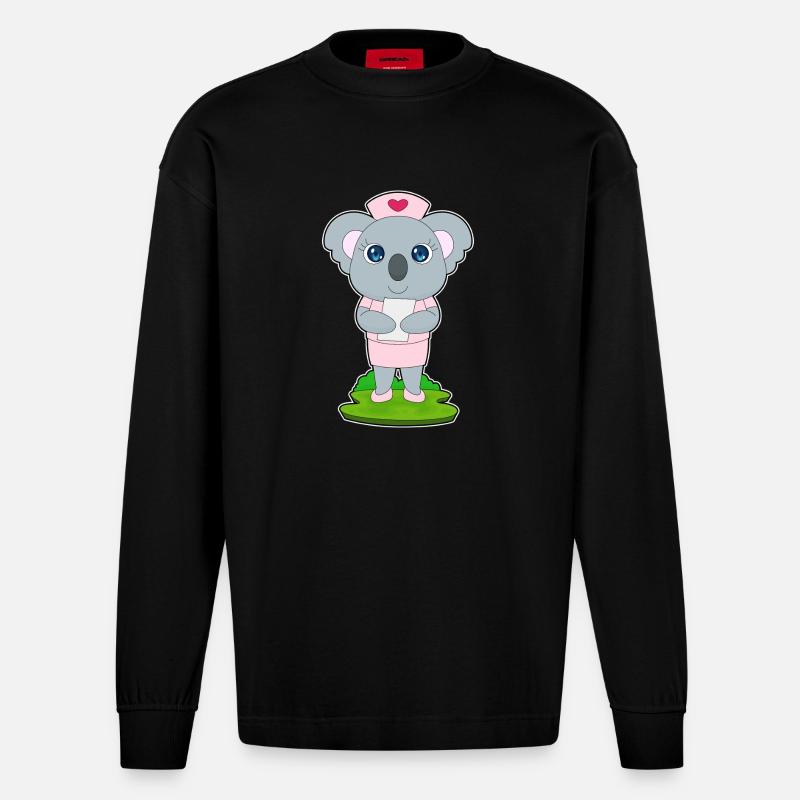 Koala Krankenschwester - Heavyweight Oversized Organic Langarmshirt Made in EU - SOLID BLACK