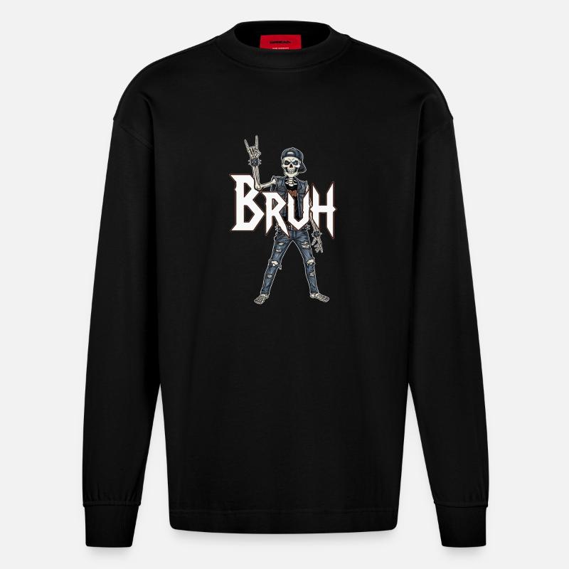 Bruh Skeleton Wippe - Heavyweight Oversized Organic Langarmshirt Made in EU - SOLID BLACK