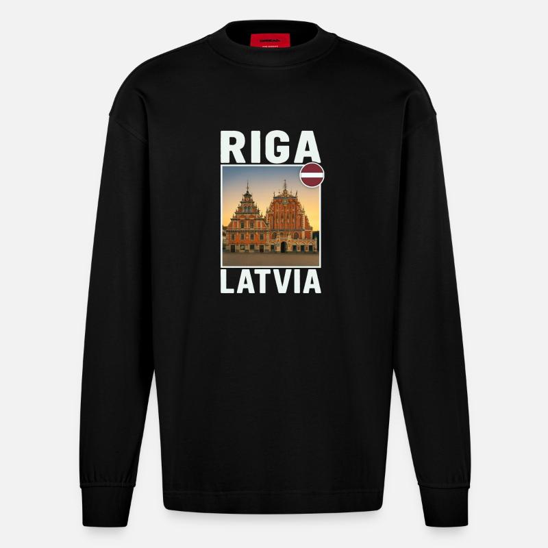 Riga Litauen - Heavyweight Oversized Organic Langarmshirt Made in EU - SOLID BLACK
