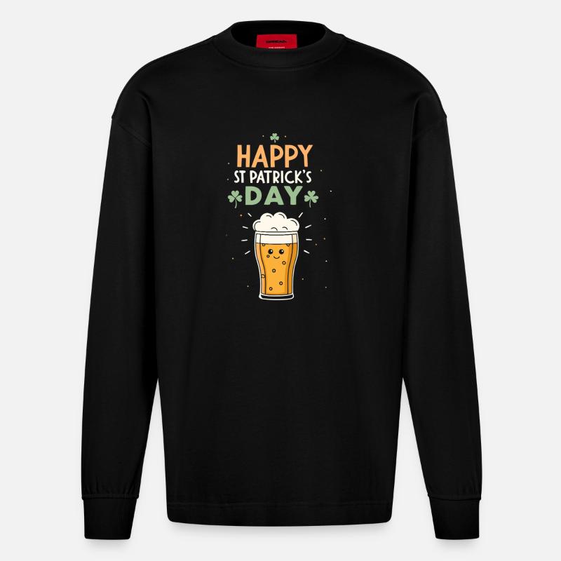 Frohes St. Patrick's Pint - Heavyweight Oversized Organic Langarmshirt Made in EU - SOLID BLACK
