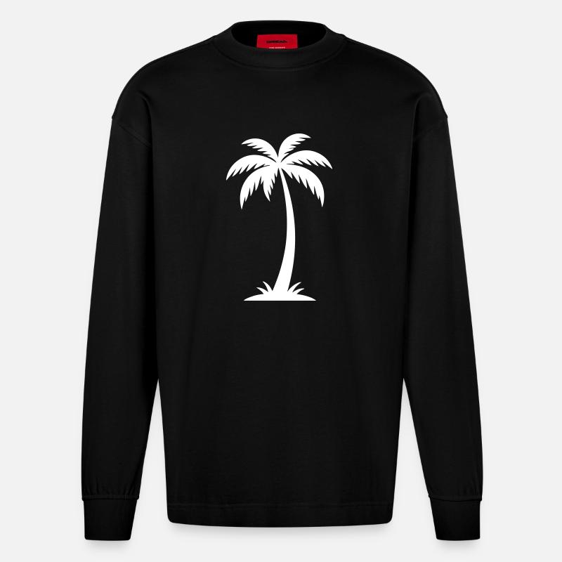 Palme Silhouette - Heavyweight Oversized Organic Langarmshirt Made in EU - SOLID BLACK