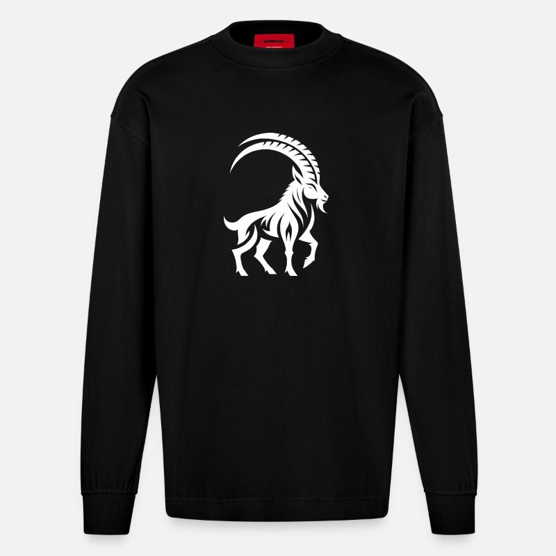 Sternzeichen Steinbock Tattoo - Heavyweight Oversized Organic Langarmshirt Made in EU - SOLID BLACK