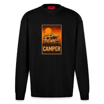 Camper meets Bitcoin - Heavyweight Oversized Organic Langarmshirt Made in EU - SOLID BLACK - Vorne