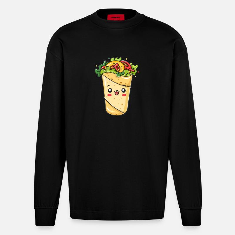 Süßes Burrito Comic - Heavyweight Oversized Organic Langarmshirt Made in EU - SOLID BLACK