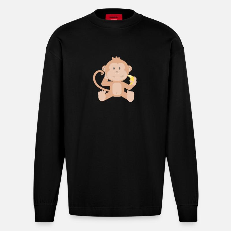 Affe mit Banane - Heavyweight Oversized Organic Langarmshirt Made in EU - SOLID BLACK