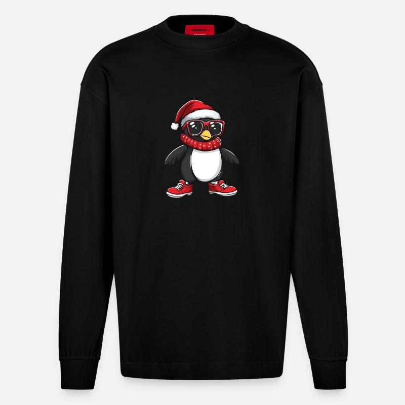 Pingouin Noël Cool Noël - Manches longues bio épais oversize fabriqué en UE - SOLID BLACK