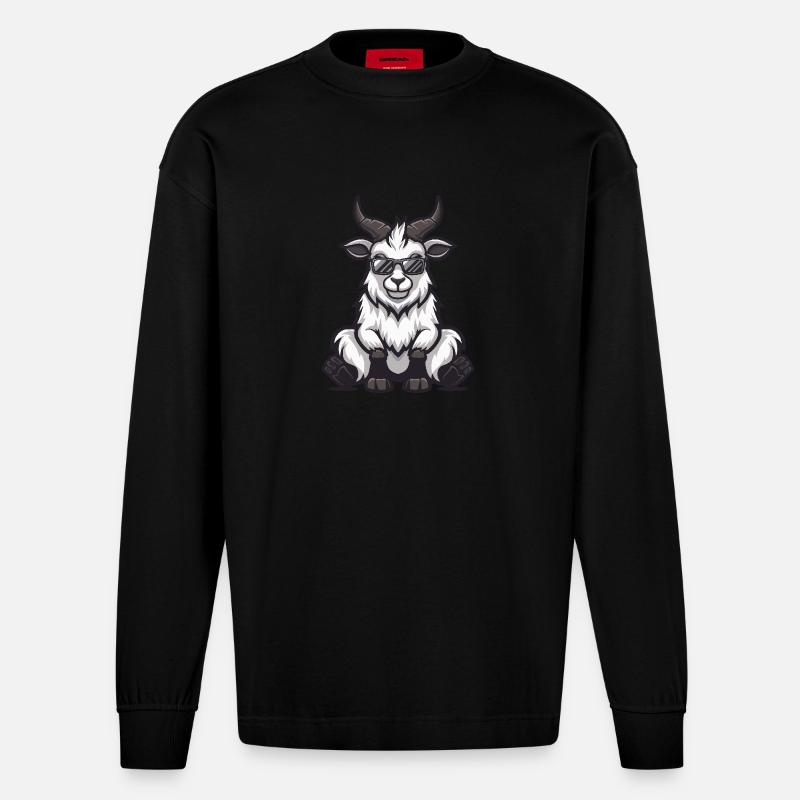 Bergziege Cool Comic - Heavyweight Oversized Organic Langarmshirt Made in EU - SOLID BLACK