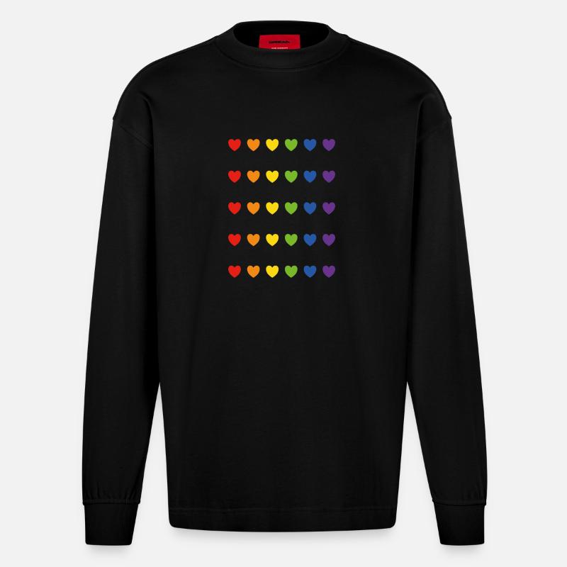 Regenbogen-Pride-Herzen - Heavyweight Oversized Organic Langarmshirt Made in EU - SOLID BLACK