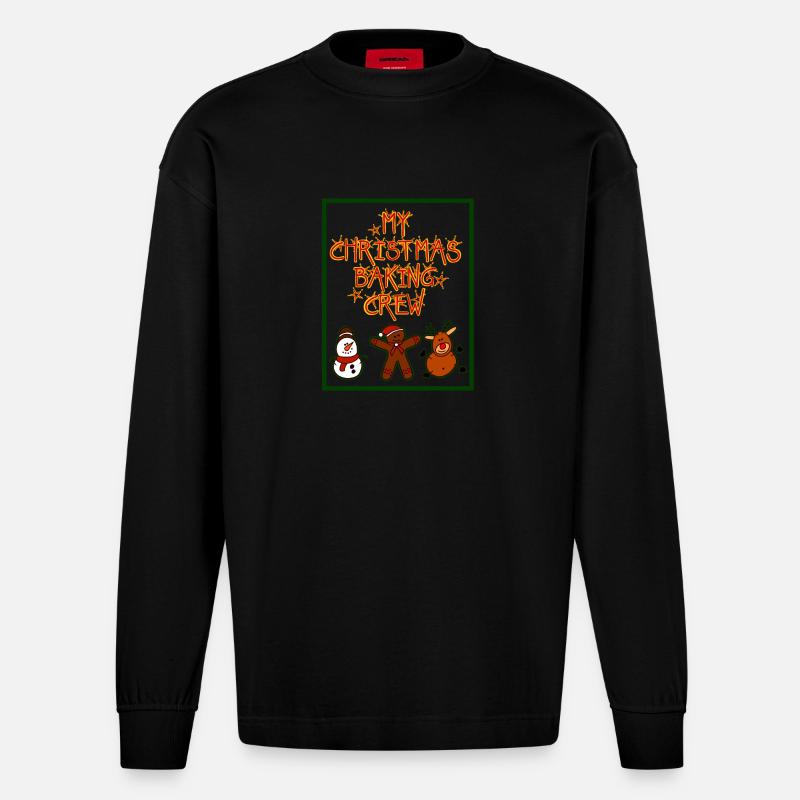 My christmax baking crew - Heavyweight Oversized Organic Langarmshirt Made in EU - SOLID BLACK