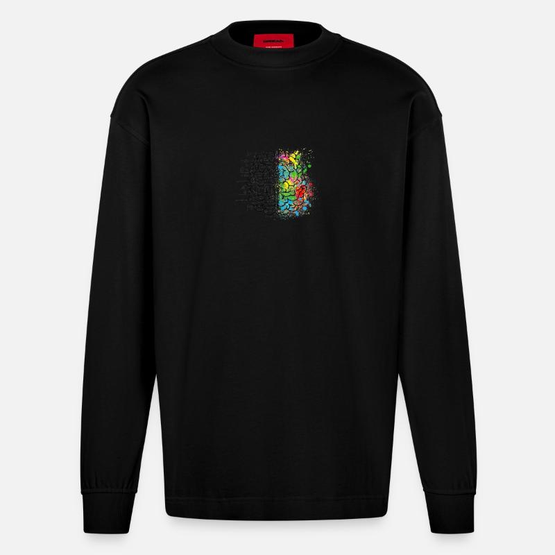 Kreative oder logich im Gehirn - Heavyweight Oversized Organic Langarmshirt Made in EU - SOLID BLACK