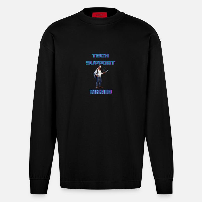 Tech Support Wizard - Heavyweight Oversized Organic Longsleeve Shirt Made in EU - SOLID BLACK