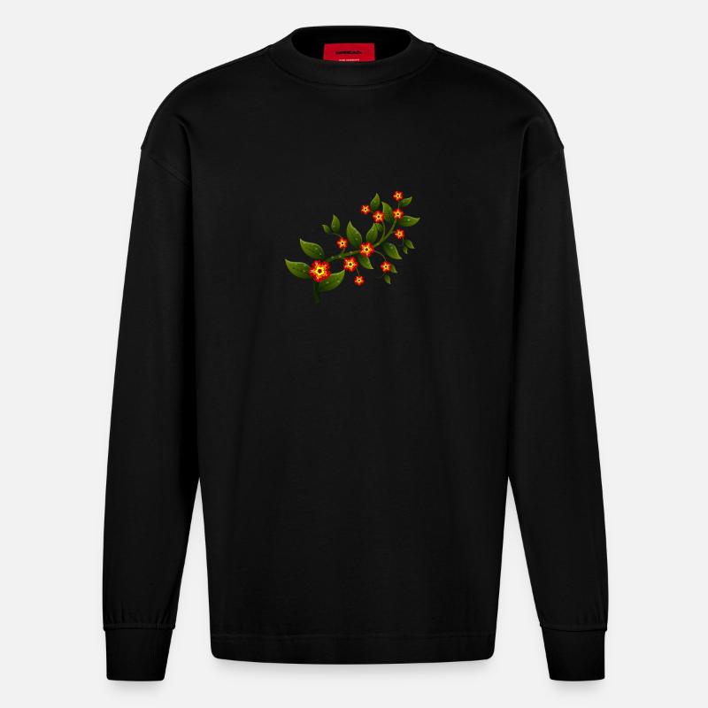 fleurs - Manches longues bio épais oversize fabriqué en UE - SOLID BLACK