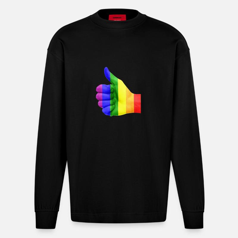 Regenbogen LGBT Daumen hoch - Heavyweight Oversized Organic Langarmshirt Made in EU - SOLID BLACK