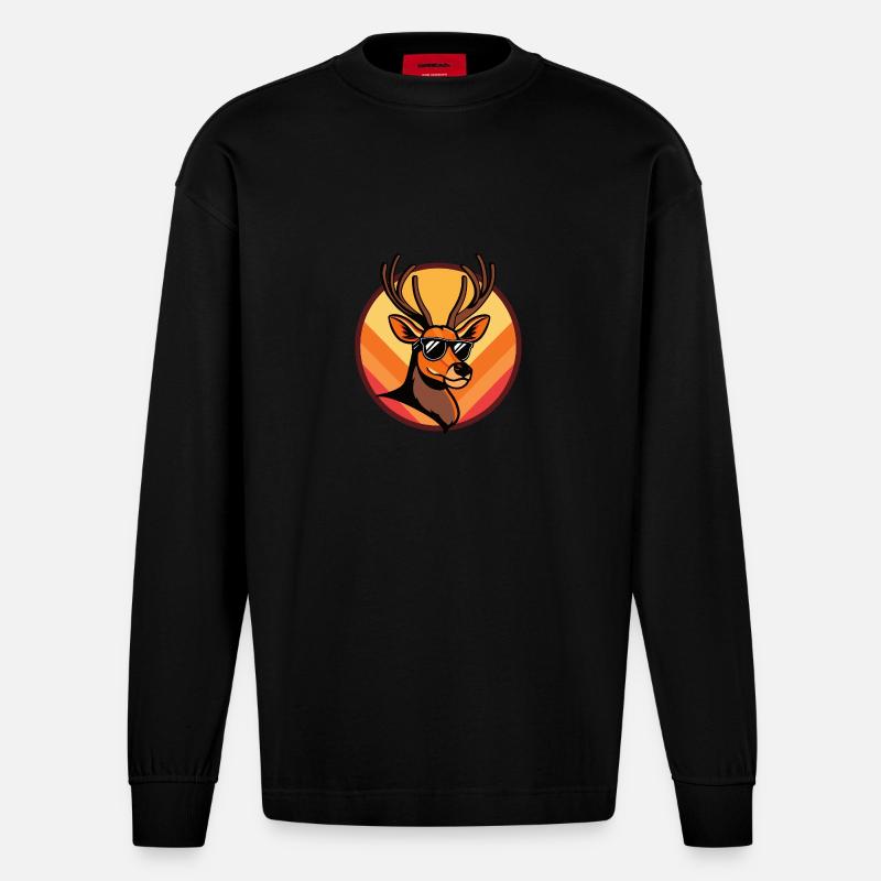 Deer Comic Cool Summer - Heavyweight Oversized Organic Longsleeve Shirt Made in EU - SOLID BLACK