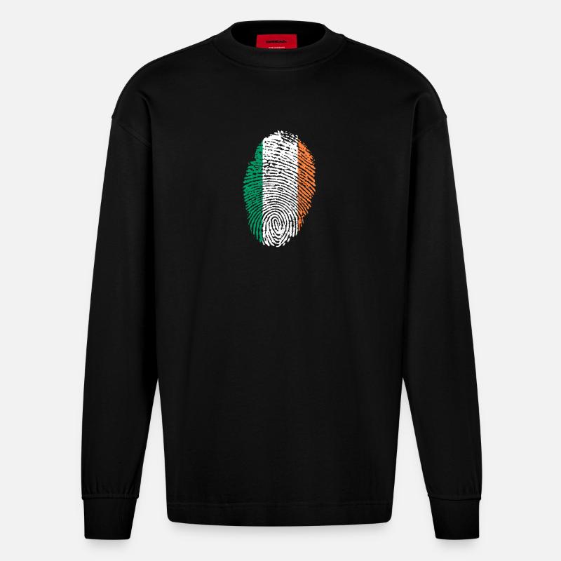 empreintes digitales j'aime Irlande - Manches longues bio épais oversize fabriqué en UE - SOLID BLACK