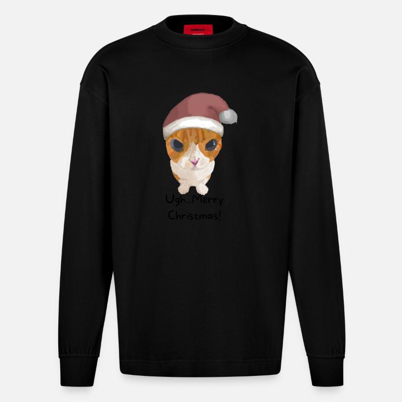 Chat impertinent - Joyeux Noël ! - Manches longues bio épais oversize fabriqué en UE - SOLID BLACK