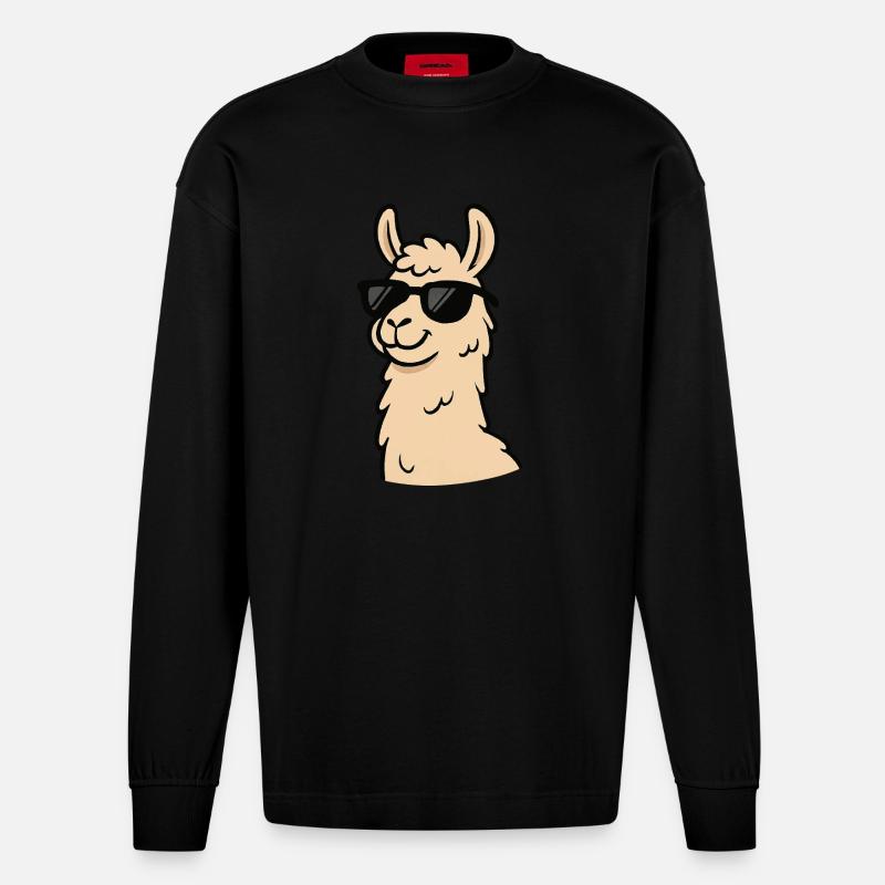 lama cool comic - Heavyweight Oversized Organic Langarmshirt Made in EU - SOLID BLACK