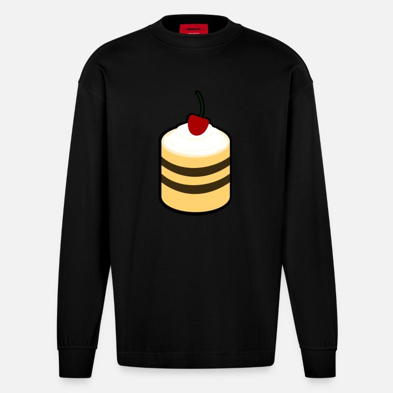 Kuchen mit Kirsche - Heavyweight Oversized Organic Langarmshirt Made in EU - SOLID BLACK