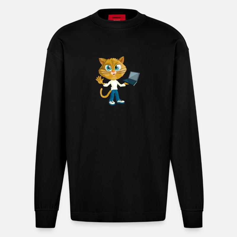 Chat avec LapTop - Manches longues bio épais oversize fabriqué en UE - SOLID BLACK