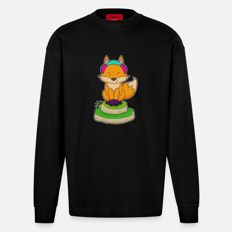 Fuchs Kopfhörer Musik - Heavyweight Oversized Organic Langarmshirt Made in EU - SOLID BLACK