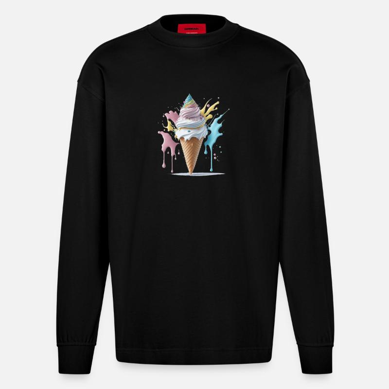 Eiscreme - Heavyweight Oversized Organic Langarmshirt Made in EU - SOLID BLACK