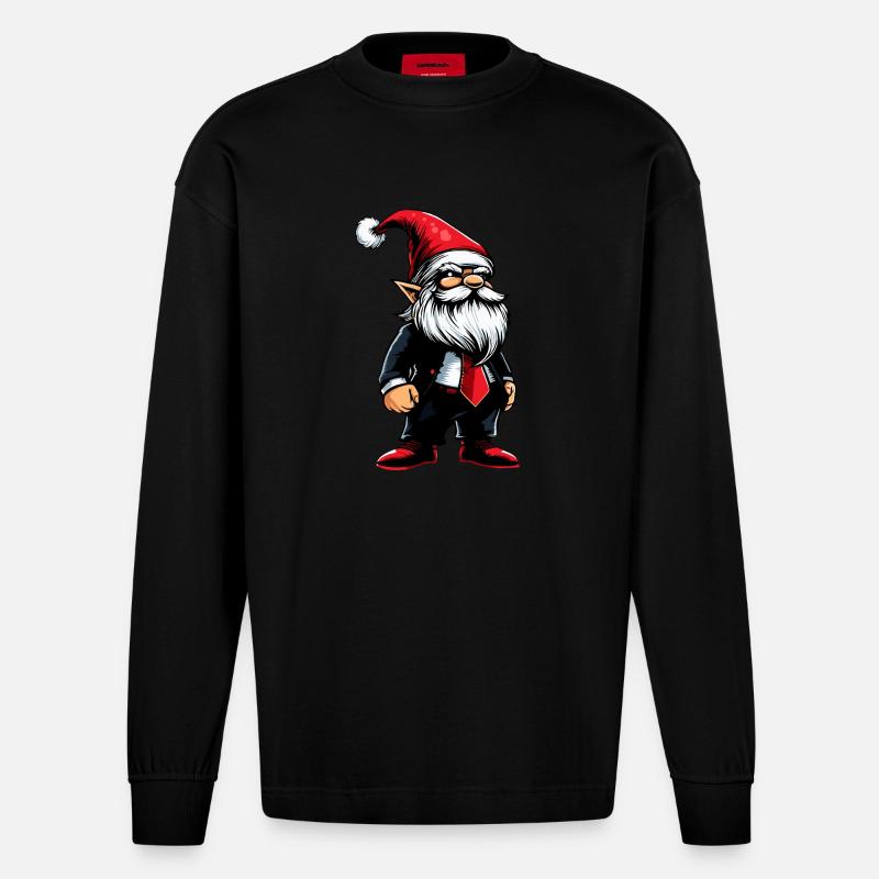 Gnome Noël Gnome - Manches longues bio épais oversize fabriqué en UE - SOLID BLACK