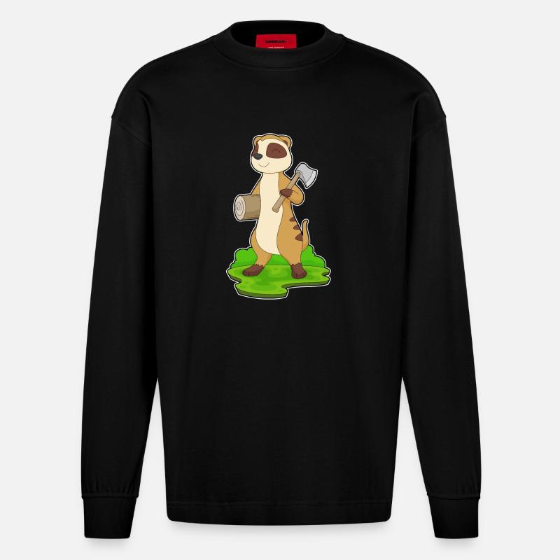 Hache de bûcheron suricate - Manches longues bio épais oversize fabriqué en UE - SOLID BLACK