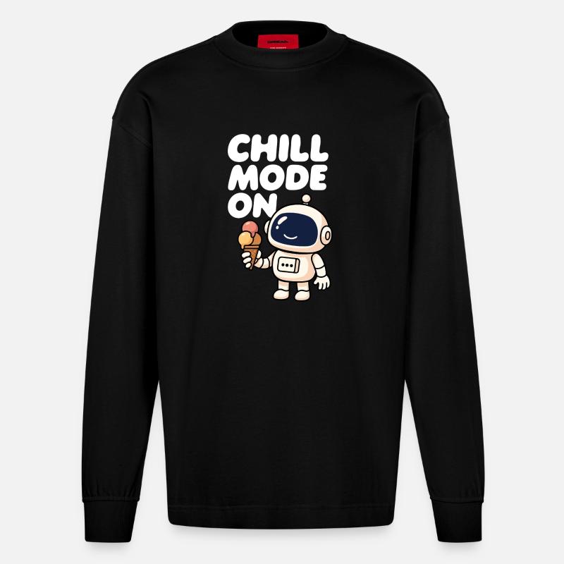 Weltraumroboter mit Eiscreme - Heavyweight Oversized Organic Langarmshirt Made in EU - SOLID BLACK