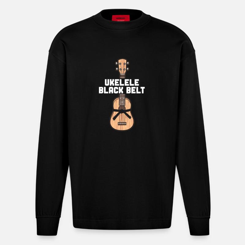 Hawaiian Ukulele Uke Ukulele Black - Heavyweight Oversized Organic Langarmshirt Made in EU - SOLID BLACK