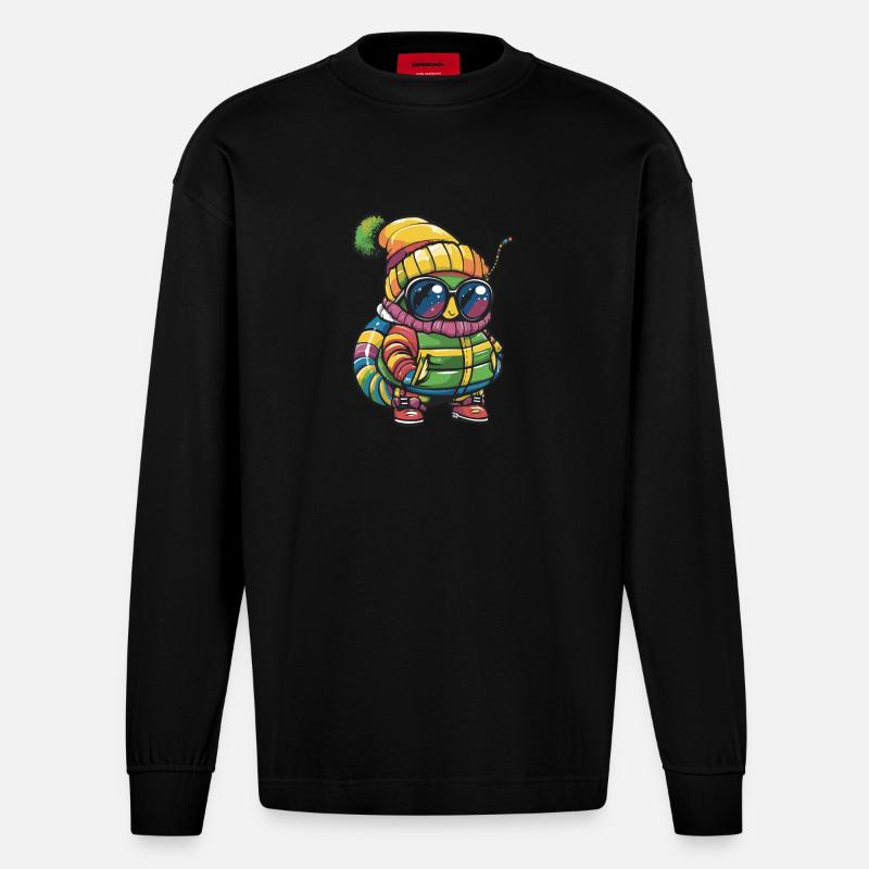 Wurm Winter Comic - Heavyweight Oversized Organic Langarmshirt Made in EU - SOLID BLACK