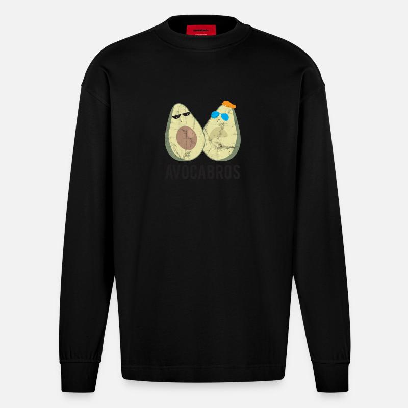 Frucht / Früchte: Avocado - Avocabros - BFF - Heavyweight Oversized Organic Langarmshirt Made in EU - SOLID BLACK