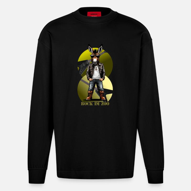 Rock 'n' Roll Esel - Heavyweight Oversized Organic Langarmshirt Made in EU - SOLID BLACK