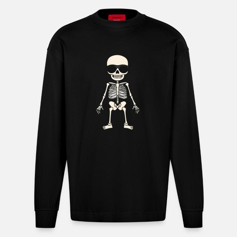 Skelett Comic Halloween Cool - Heavyweight Oversized Organic Langarmshirt Made in EU - SOLID BLACK