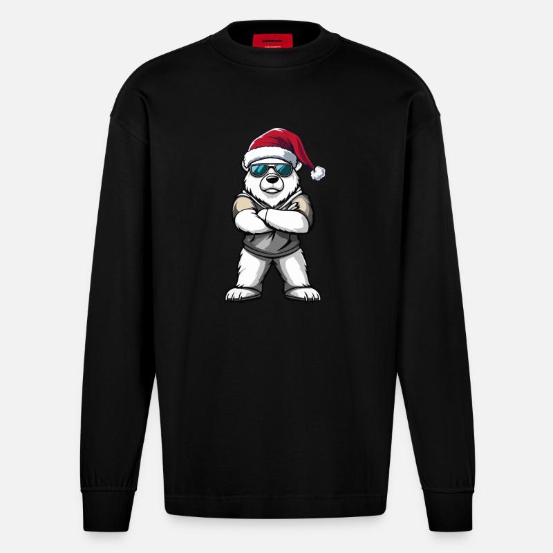 Eisbär Weihnachtsmann - Heavyweight Oversized Organic Langarmshirt Made in EU - SOLID BLACK