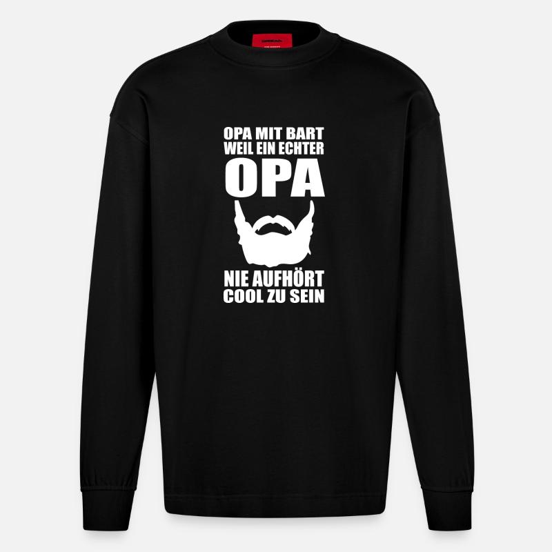 Papi avec une barbe - Manches longues bio épais oversize fabriqué en UE - SOLID BLACK