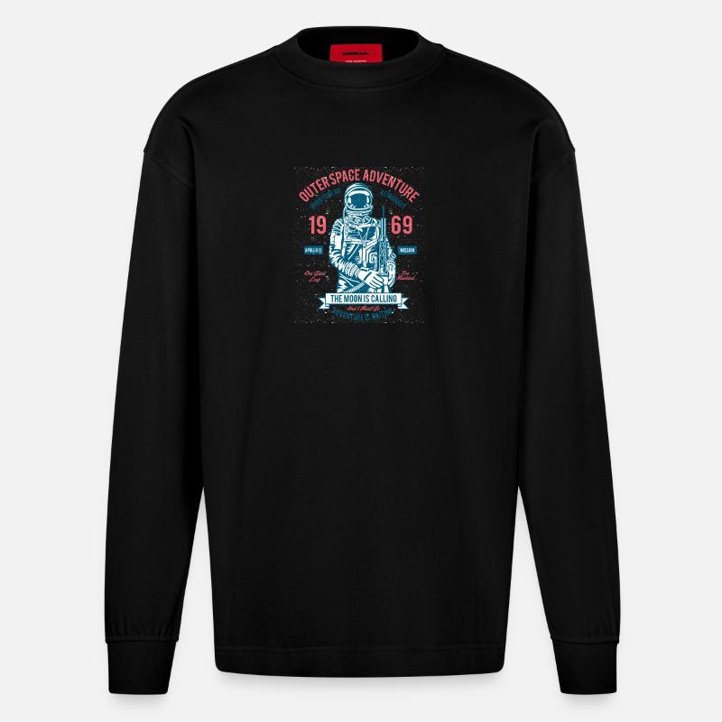 Outerspace Adventure 69 - Heavyweight Oversized Organic Langarmshirt Made in EU - SOLID BLACK