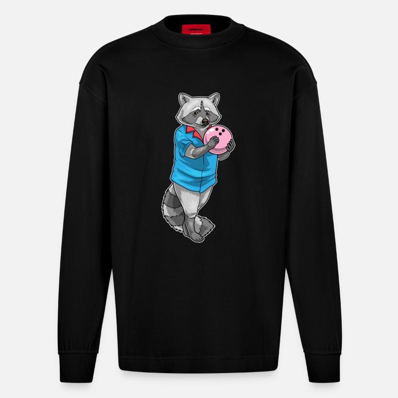 Raccoon Bowling Bowling Ball - Heavyweight Oversized Organic Longsleeve Shirt Made in EU - SOLID BLACK