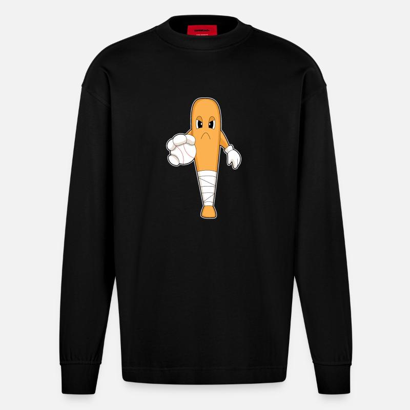 Baseball Baseballschläger - Heavyweight Oversized Organic Langarmshirt Made in EU - SOLID BLACK