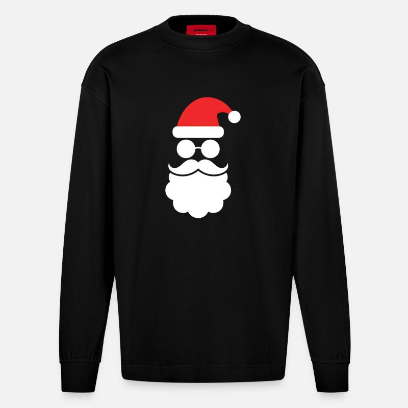 Weihnachtsmann mit Bart Minimal Kopf Design - Heavyweight Oversized Organic Langarmshirt Made in EU - SOLID BLACK