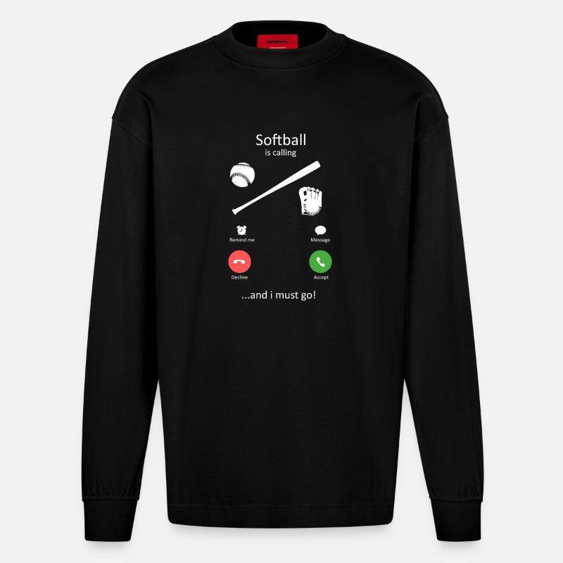 Softball ruft seltsames Handy-Screen-Design - Heavyweight Oversized Organic Langarmshirt Made in EU - SOLID BLACK