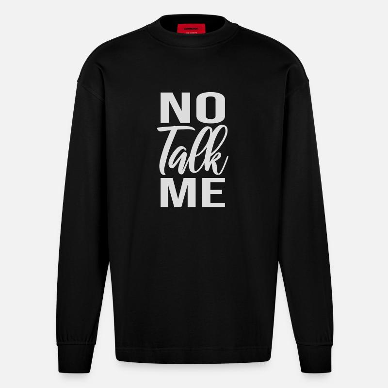 Pas de discours introverti antisocial drôle - Manches longues bio épais oversize fabriqué en UE - SOLID BLACK