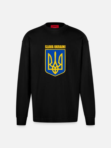 Slava ukraini - Heavyweight Oversized Organic Longsleeve Shirt Made in EU - SOLID BLACK