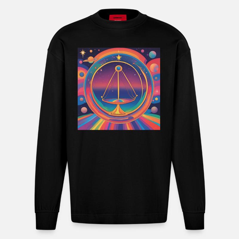 Waage Sternzeichen Astrologie Geschenk - Heavyweight Oversized Organic Langarmshirt Made in EU - SOLID BLACK
