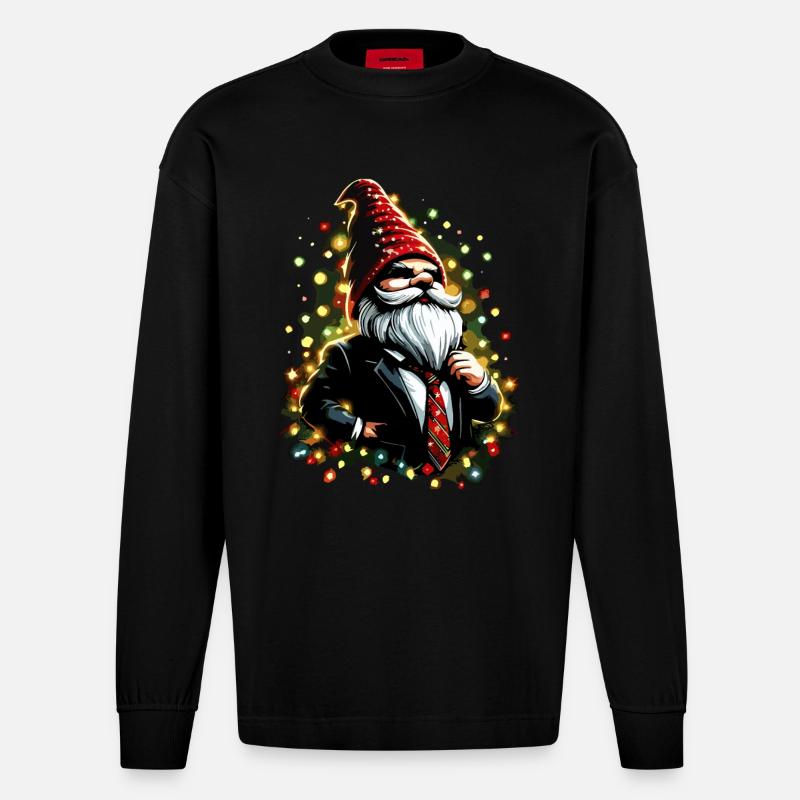 Chef Wichtel mit Lichterkette - Heavyweight Oversized Organic Langarmshirt Made in EU - SOLID BLACK